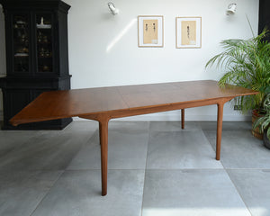 Mid Century Teak Extending Ten-Seater Dining Table and Six Chairs