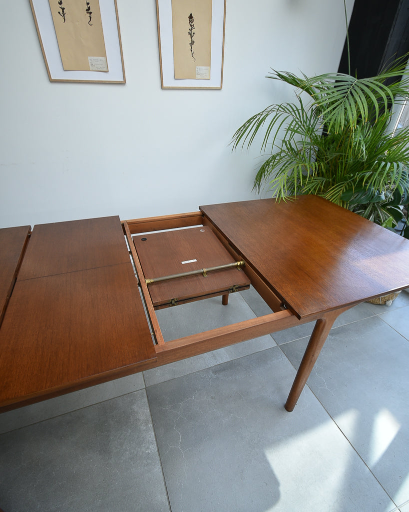 Mid Century Teak Extending Ten-Seater Dining Table and Six Chairs