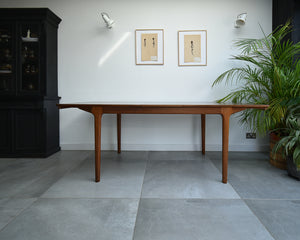 Mid Century Teak Extending Ten-Seater Dining Table and Six Chairs