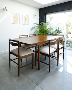 Mid Century Teak Extending Ten-Seater Dining Table and Six Chairs