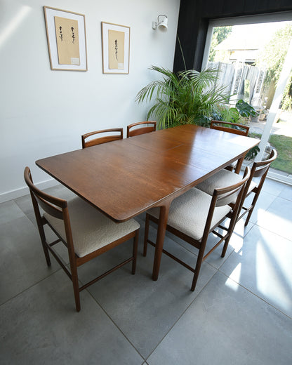 Mid Century Teak Extending Ten-Seater Dining Table and Six Chairs