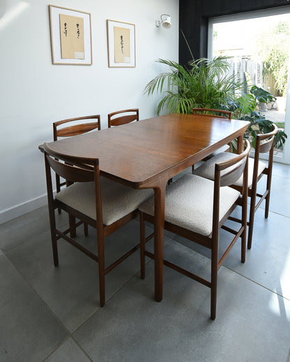 Mid Century Teak Extending Ten-Seater Dining Table and Six Chairs