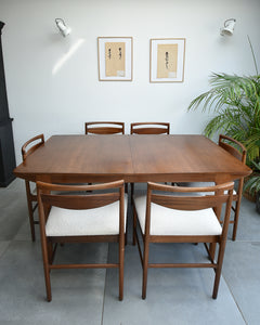 Mid Century Teak Extending Ten-Seater Dining Table and Six Chairs