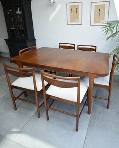 Mid Century Teak Extending Ten-Seater Dining Table and Six Chairs