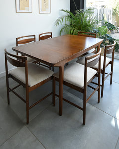 Mid Century Teak Extending Ten-Seater Dining Table and Six Chairs
