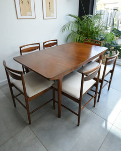 Mid Century Teak Extending Ten-Seater Dining Table and Six Chairs