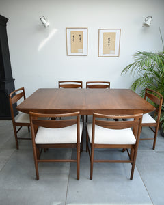 Mid Century Teak Extending Ten-Seater Dining Table and Six Chairs