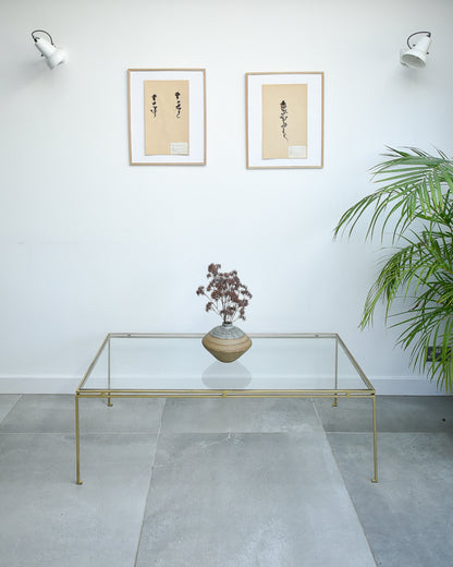 Mid Century Glass & Brass Painted Iron Coffee Table Maison Ramsay Style
