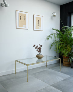 Mid Century Glass & Brass Painted Iron Coffee Table Maison Ramsay Style
