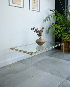 Mid Century Glass & Brass Painted Iron Coffee Table Maison Ramsay Style
