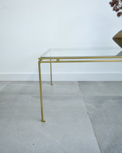 Mid Century Glass & Brass Painted Iron Coffee Table Maison Ramsay Style