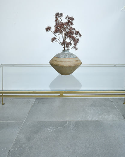 Mid Century Glass & Brass Painted Iron Coffee Table Maison Ramsay Style