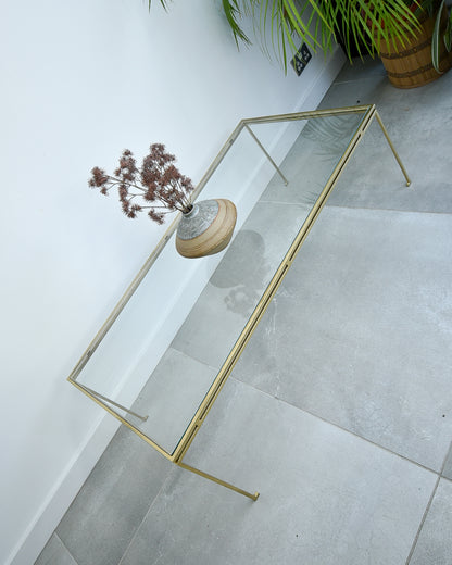 Mid Century Glass & Brass Painted Iron Coffee Table Maison Ramsay Style