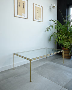 Mid Century Glass & Brass Painted Iron Coffee Table Maison Ramsay Style