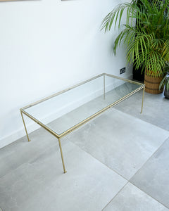 Mid Century Glass & Brass Painted Iron Coffee Table Maison Ramsay Style