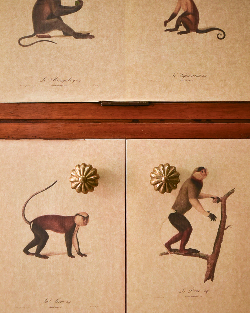 Mid Century Mahogany & Vintage Monkey Prints Cocktail Cabinet