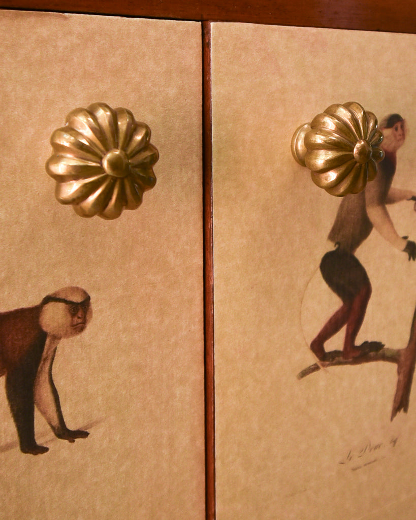 Mid Century Mahogany & Vintage Monkey Prints Cocktail Cabinet