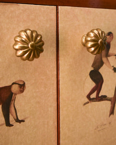Mid Century Mahogany & Vintage Monkey Prints Cocktail Cabinet