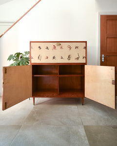 Mid Century Mahogany & Vintage Monkey Prints Cocktail Cabinet