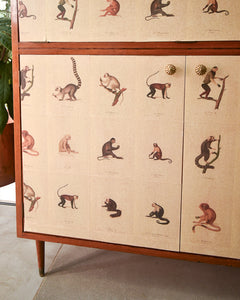 Mid Century Mahogany & Vintage Monkey Prints Cocktail Cabinet