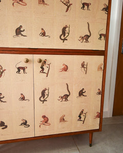 Mid Century Mahogany & Vintage Monkey Prints Cocktail Cabinet