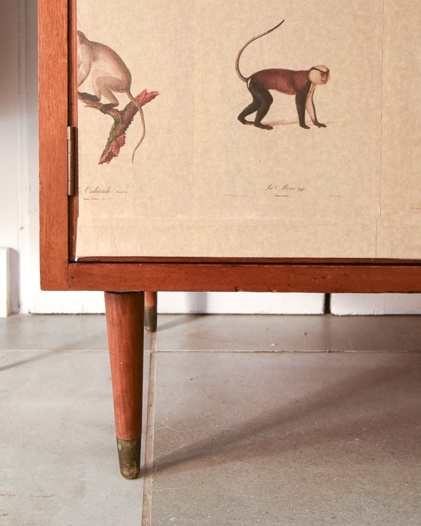 Mid Century Mahogany & Vintage Monkey Prints Cocktail Cabinet