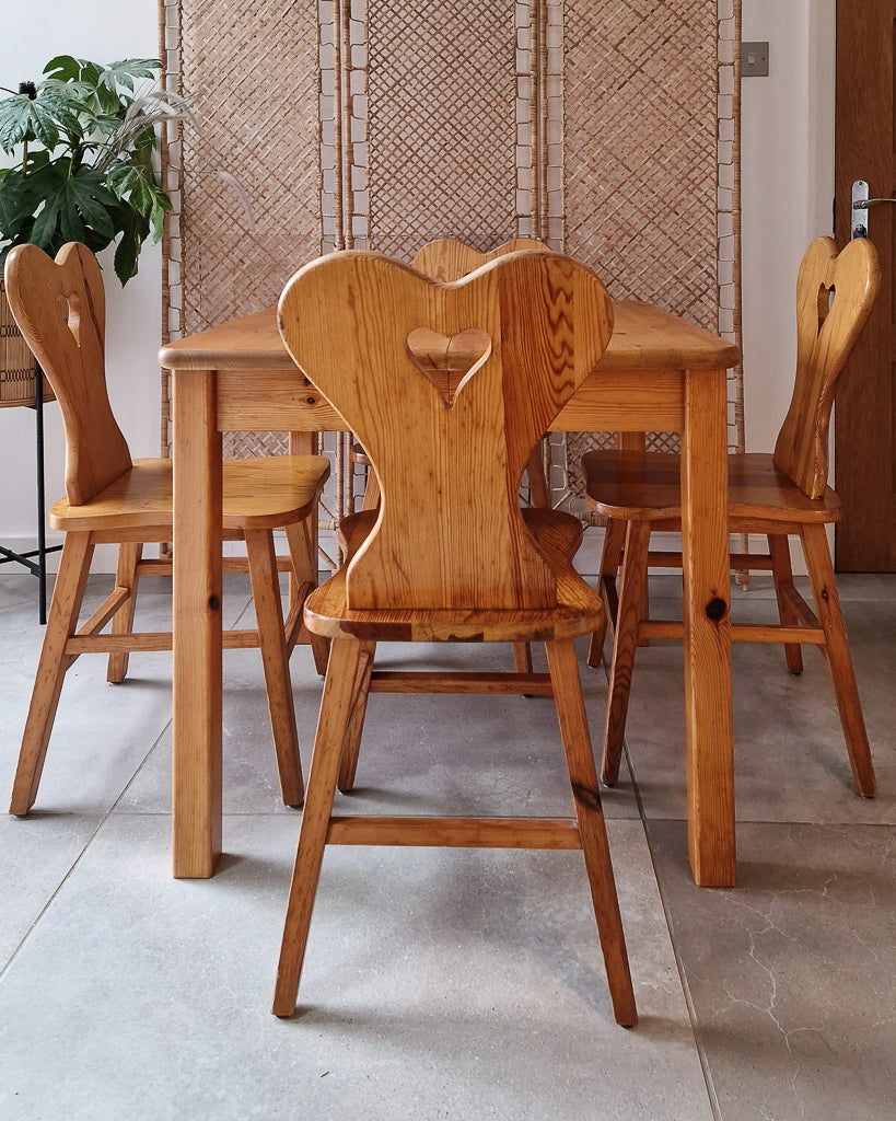 Mid Century Brutalist Pine Extending Dining Table and Four Chairs