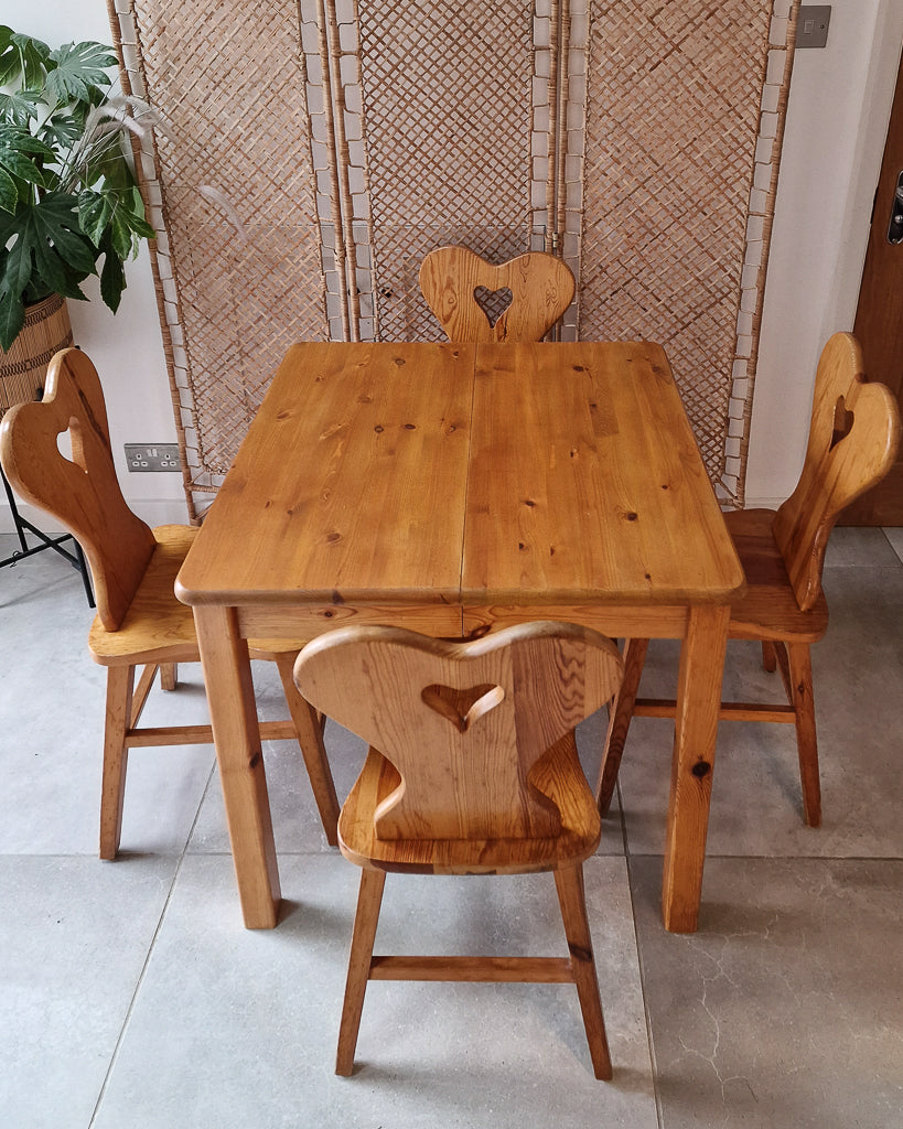 Mid Century Brutalist Pine Extending Dining Table and Four Chairs