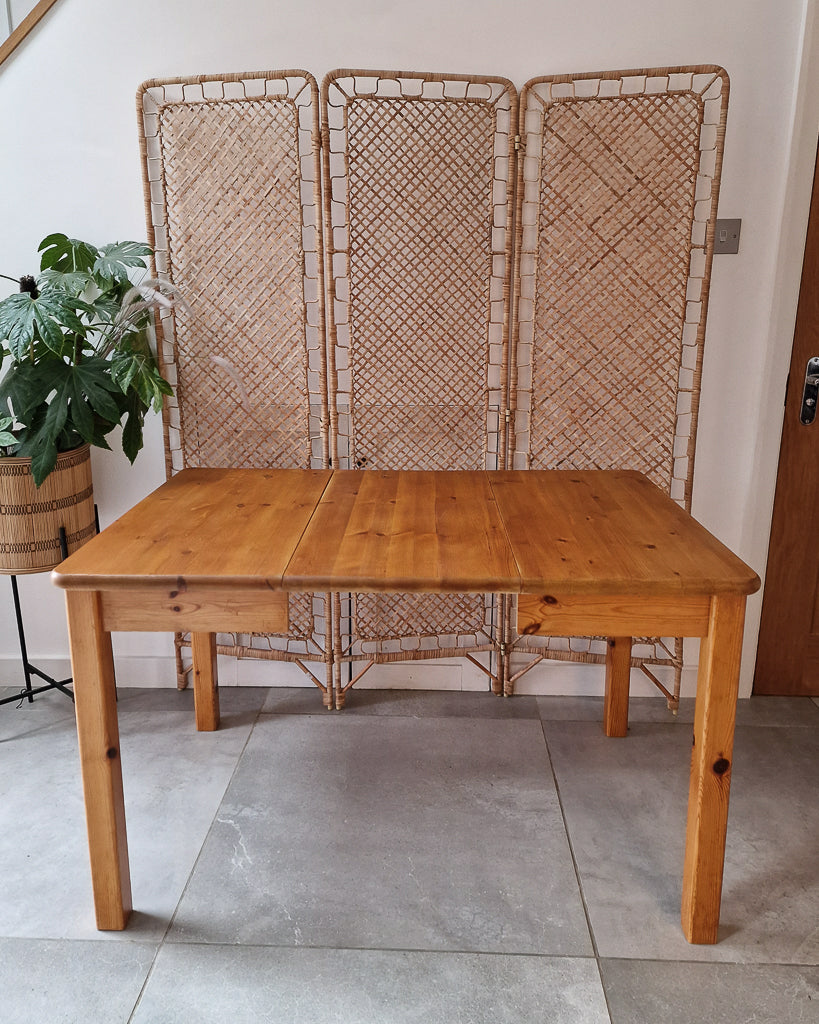 Mid Century Brutalist Pine Extending Dining Table and Four Chairs