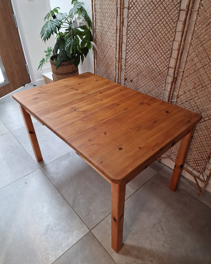 Mid Century Brutalist Pine Extending Dining Table and Four Chairs