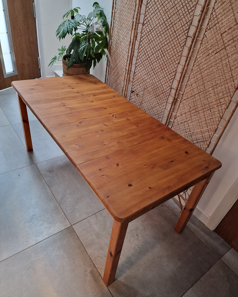 Mid Century Brutalist Pine Extending Dining Table and Four Chairs