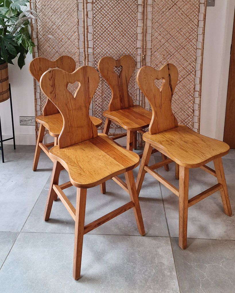 Mid Century Brutalist Pine Extending Dining Table and Four Chairs