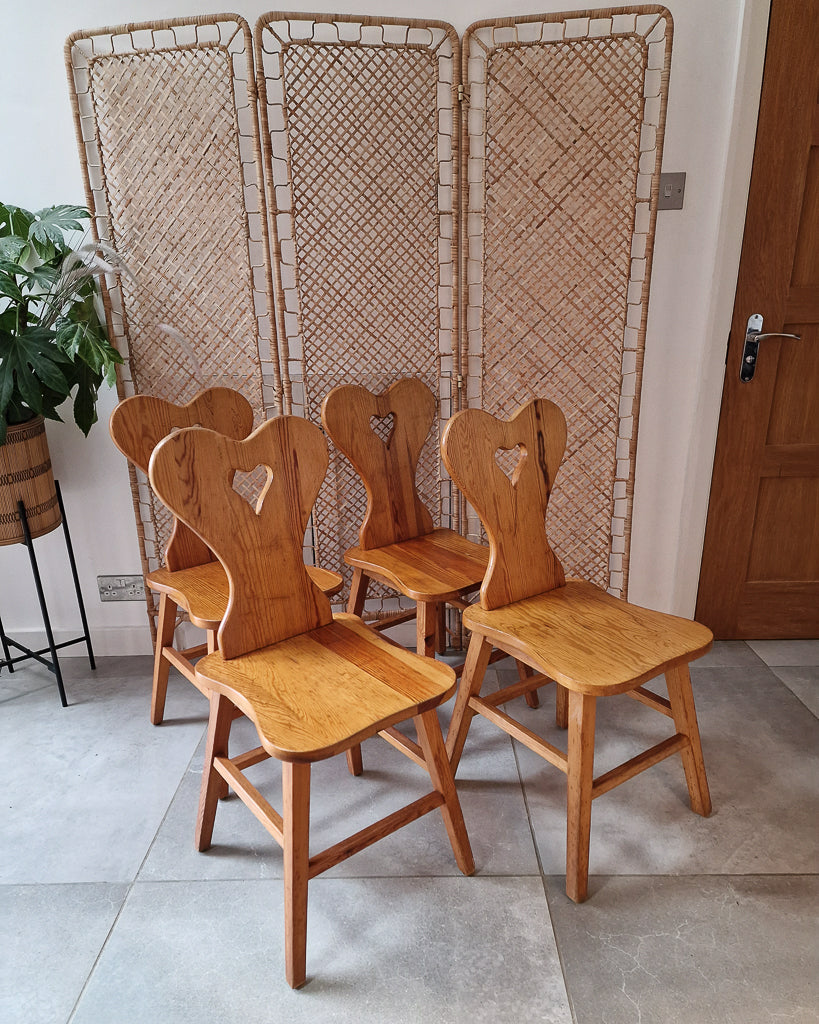 Mid Century Brutalist Pine Extending Dining Table and Four Chairs