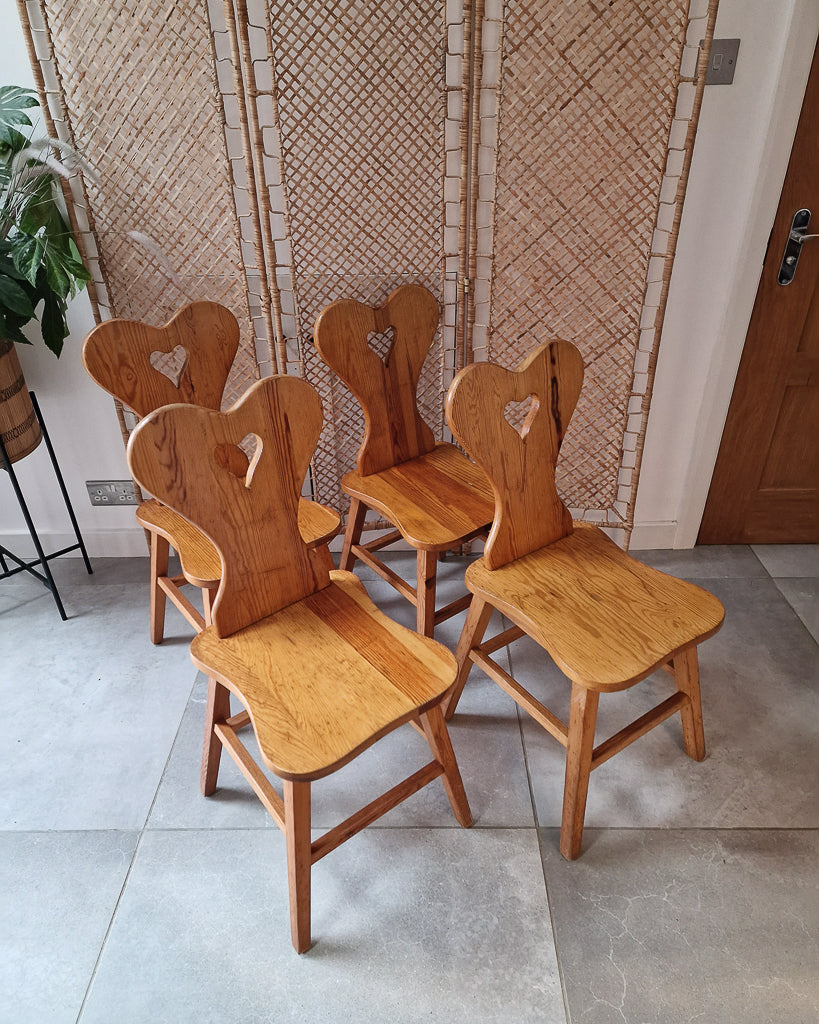 Mid Century Brutalist Pine Extending Dining Table and Four Chairs