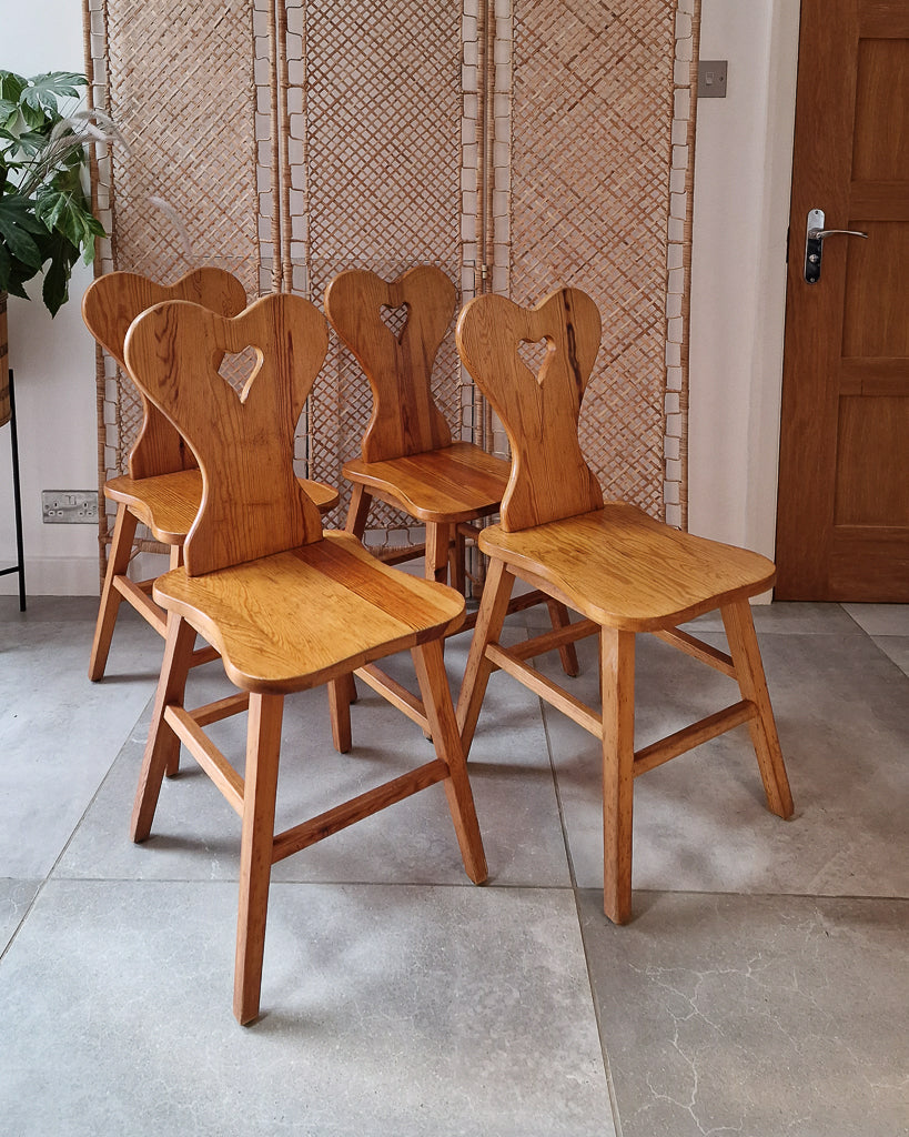 Mid Century Brutalist Pine Extending Dining Table and Four Chairs