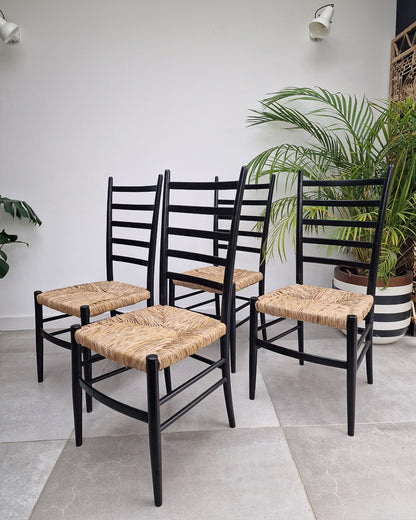 Mid Century Ebonised Ladder Back Dining Chairs