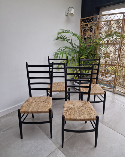 Mid Century Ebonised Ladder Back Dining Chairs