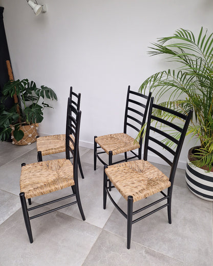 Mid Century Ebonised Ladder Back Dining Chairs