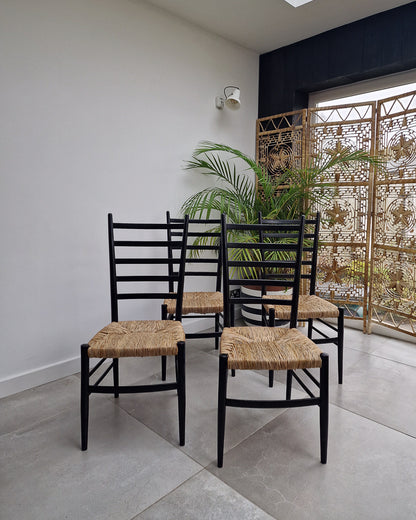 Mid Century Ebonised Ladder Back Dining Chairs
