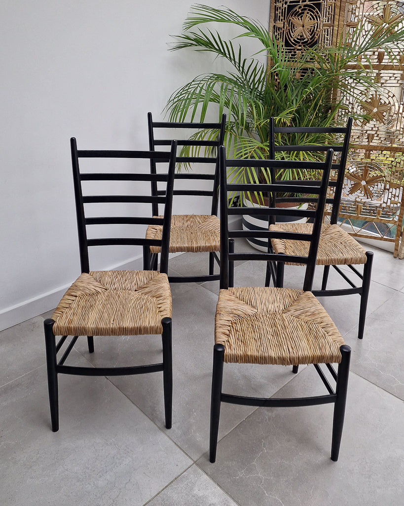Mid Century Ebonised Ladder Back Dining Chairs (x4)