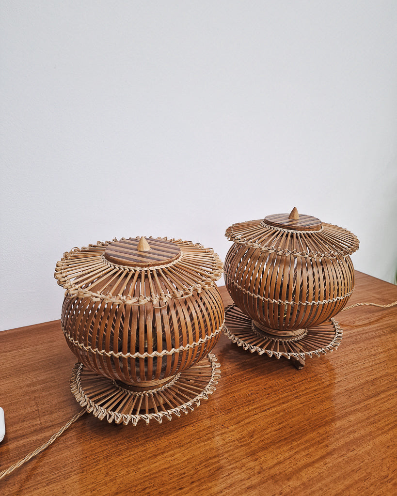 Vintage Bamboo Bedside Table Lamps (Pair)