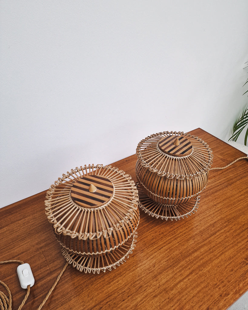 Vintage Bamboo Bedside Table Lamps (Pair)