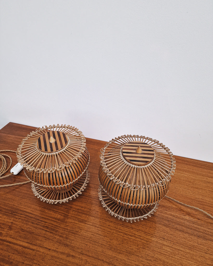 Vintage Bamboo Bedside Table Lamps (Pair)