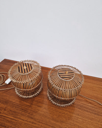 Vintage Bamboo Bedside Table Lamps (Pair)