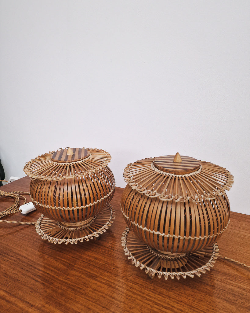 Vintage Bamboo Bedside Table Lamps (Pair)