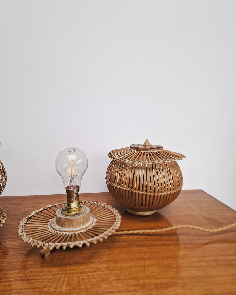Vintage Bamboo Bedside Table Lamps (Pair)