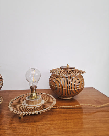 Vintage Bamboo Bedside Table Lamps (Pair)