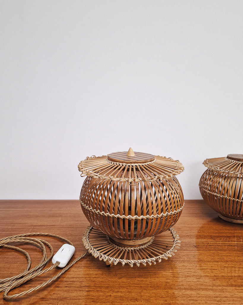 Vintage Bamboo Bedside Table Lamps (Pair)