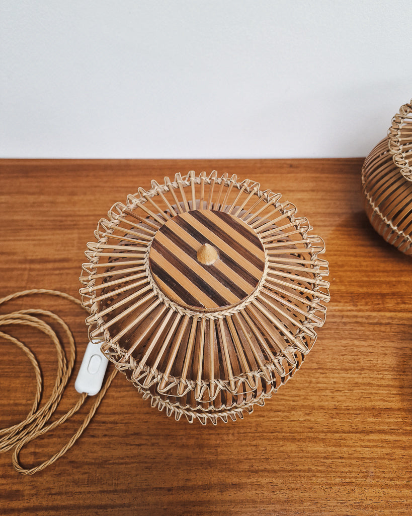 Vintage Bamboo Bedside Table Lamps (Pair)