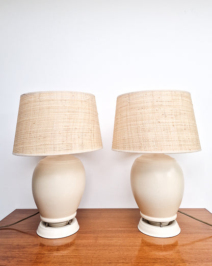 Mid Century Cream Table Large Lamp & Shade (1930s Converted Speaker)